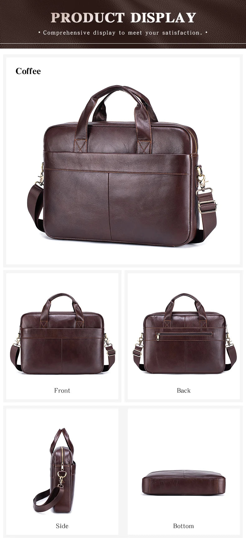 Genuine Leather Business Briefcase for Men – Fits 15.6" Laptop