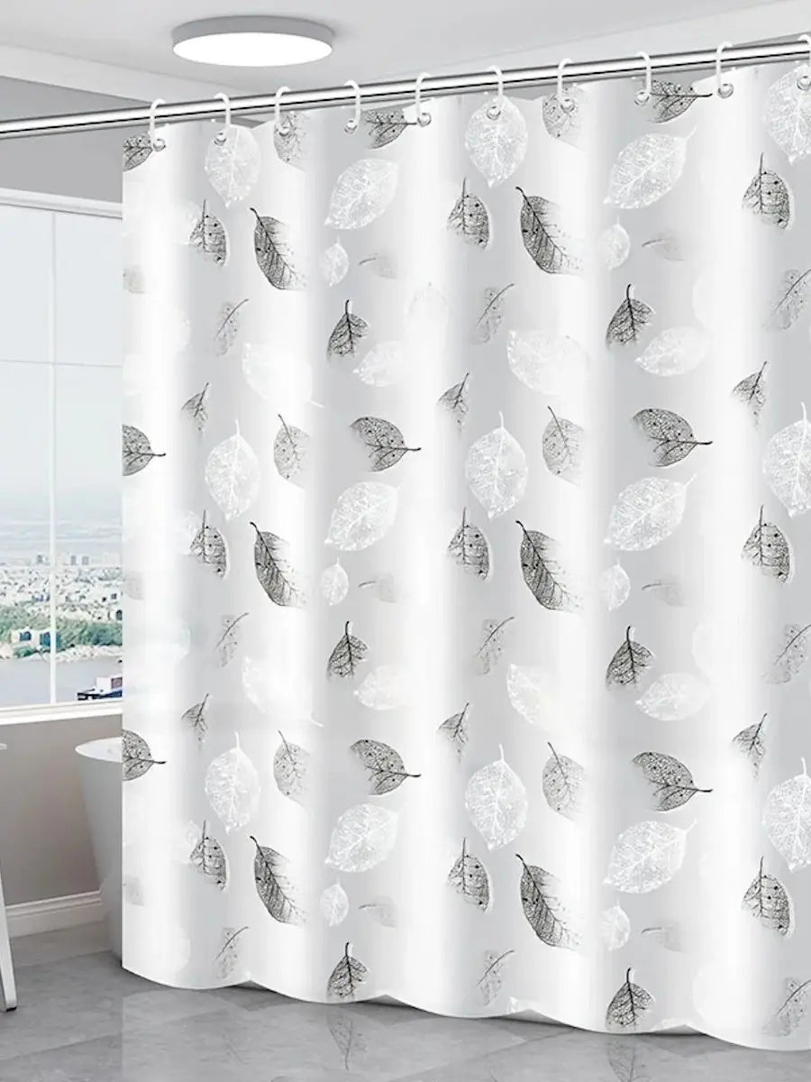 Lightweight PEVA Shower Curtain Liner with Leaf Pattern and Hooks