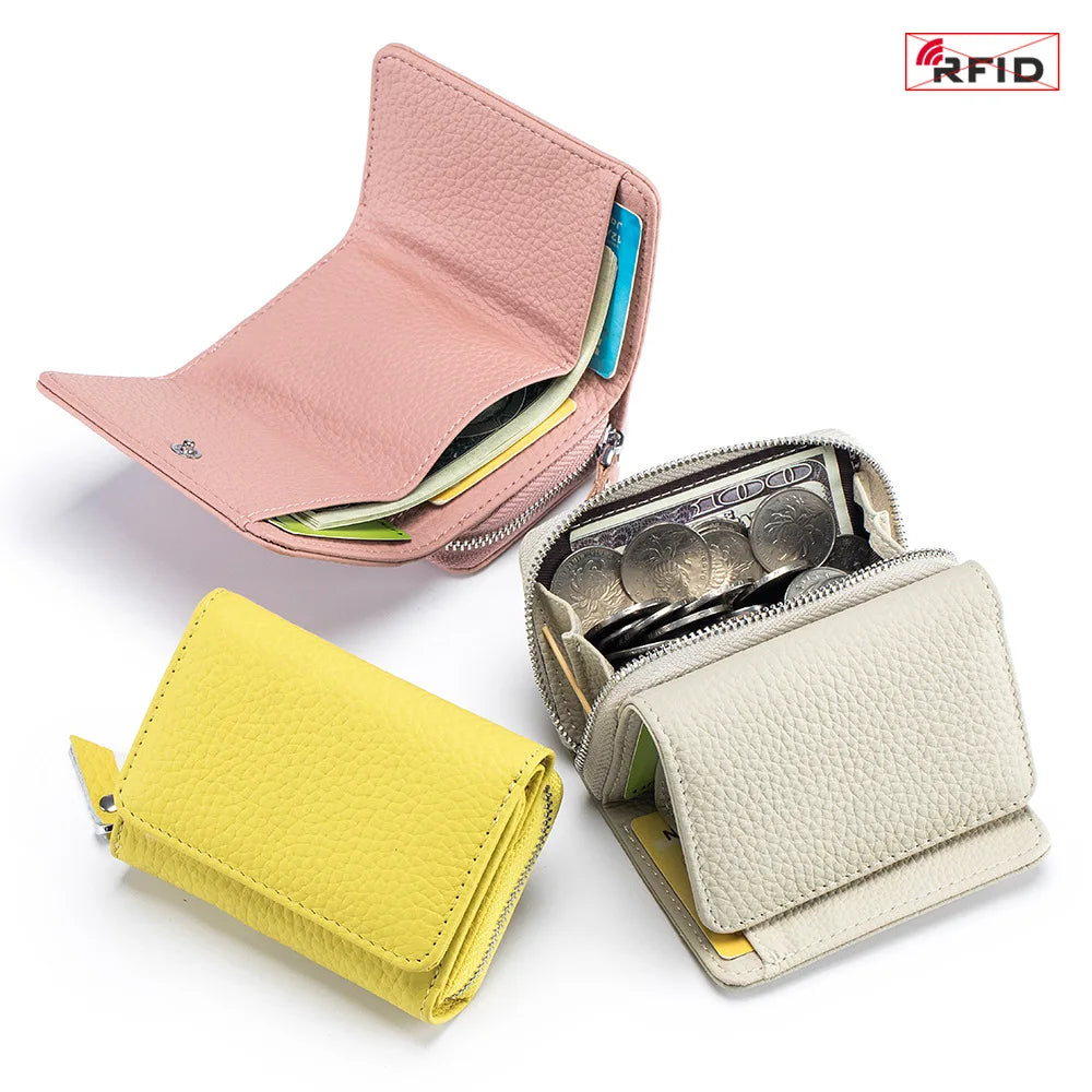 Genuine Leather Mini RFID Wallet for Women