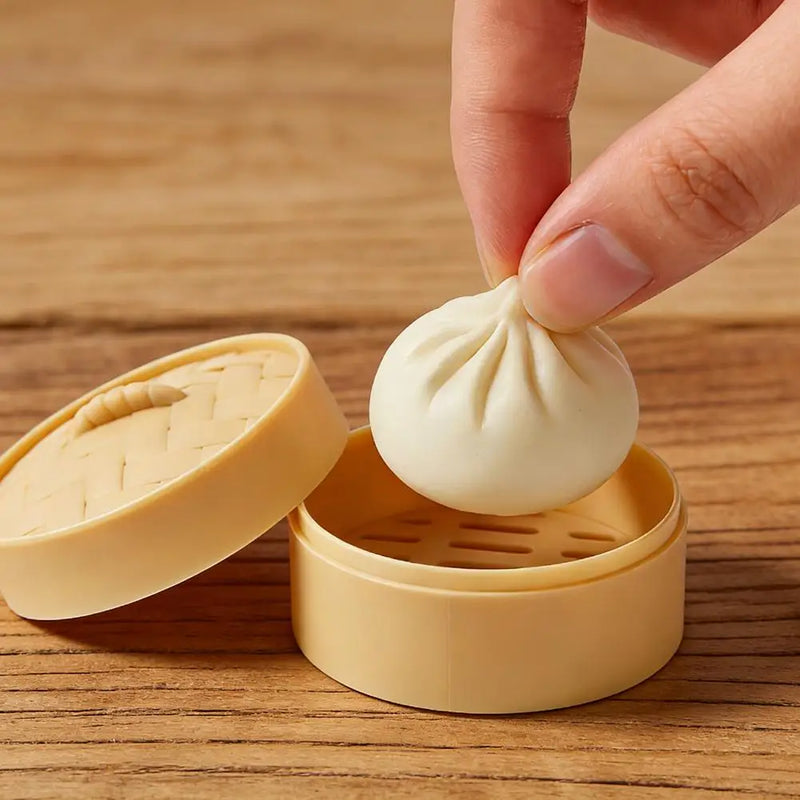 Dumpling Squishy Toy with Mini Steamer Basket