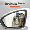 A close-up view of a white car's side mirror showing a reverse view and an interior shot, demonstrating blind spot mirror fun