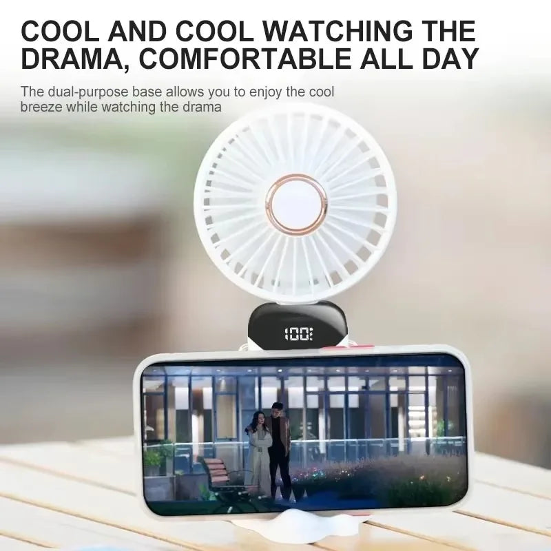 Portable Neck Fan with LED Display and Phone Stand
