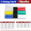 A box containing a heat shrink tubing kit with various colors and lengths including black, yellow, blue, red, green, and whit