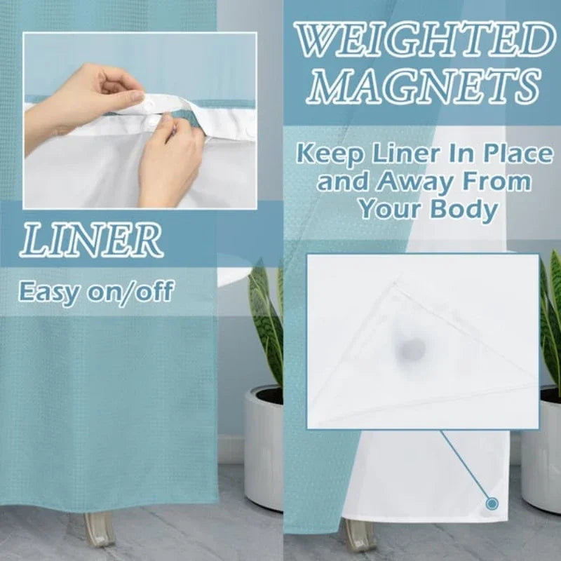 Double-Layer Waffle Shower Curtain with Built-in Snap Liner