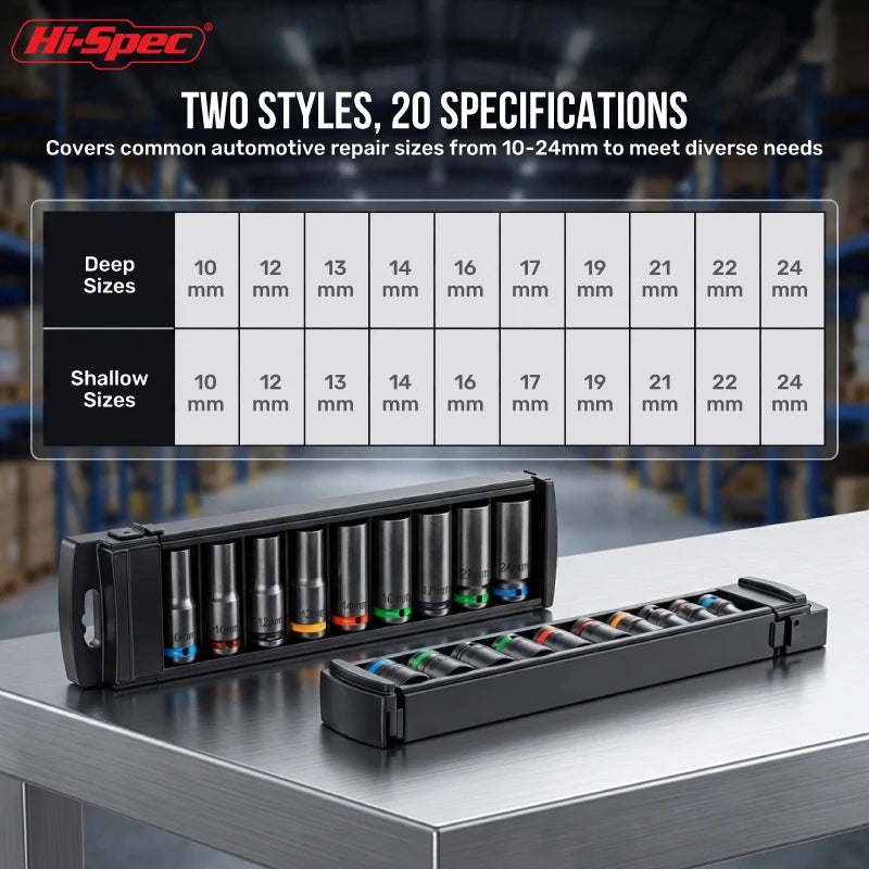 1/2 Inch Drive Impact Socket Set with Storage Rack (8-24mm)