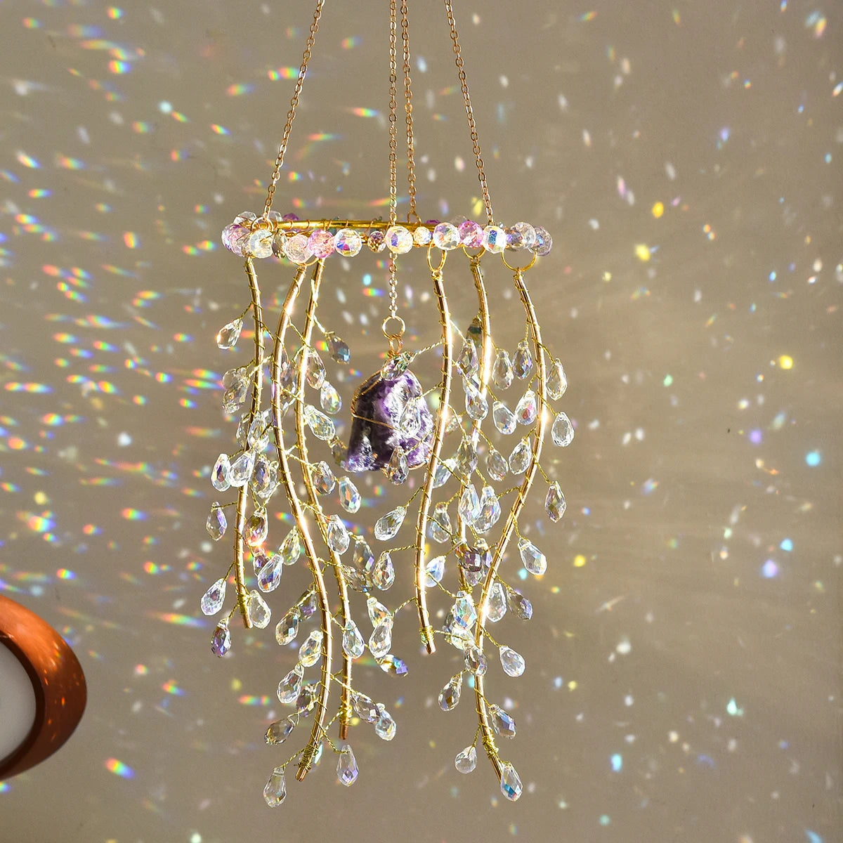 Crystal Willow Suncatcher Wind Chime in Natural Stone Finish