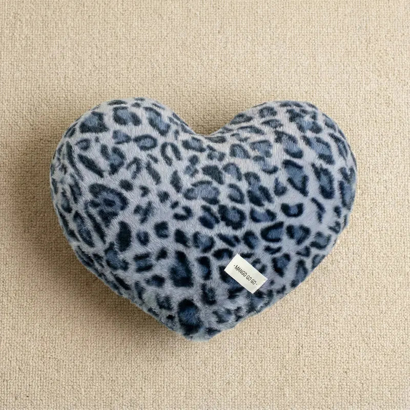 Leopard Print Heart-Shaped Plush Cushion