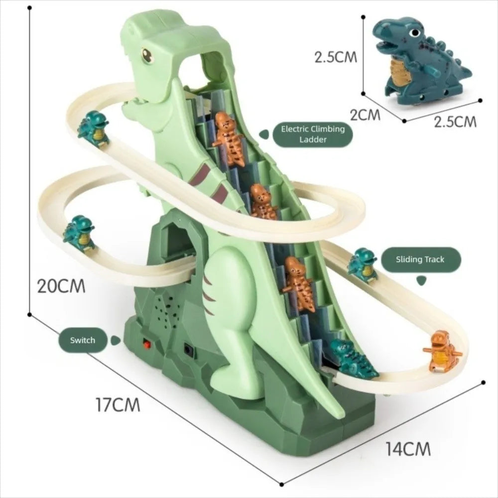 Dinosaur Stair Climbing Race Track Toy with Lights and Music