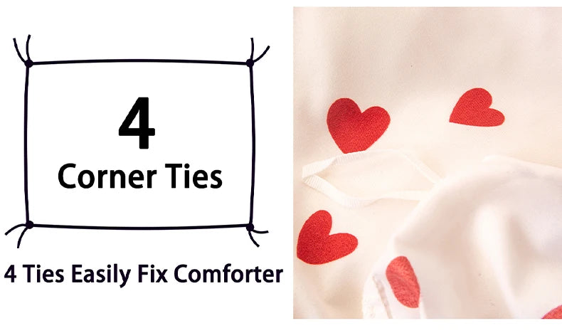 Red Heart Print Duvet Cover Set with Pillowcases