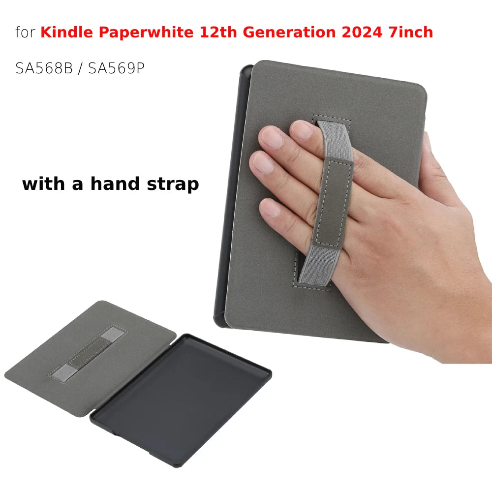 Premium Leather Case for Kindle Paperwhite (2024) with Hand Strap & Auto Sleep/Wake
