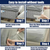 A four-step guide showing how to install bed sheet fixing clips onto a mattress using a sheet holder.
