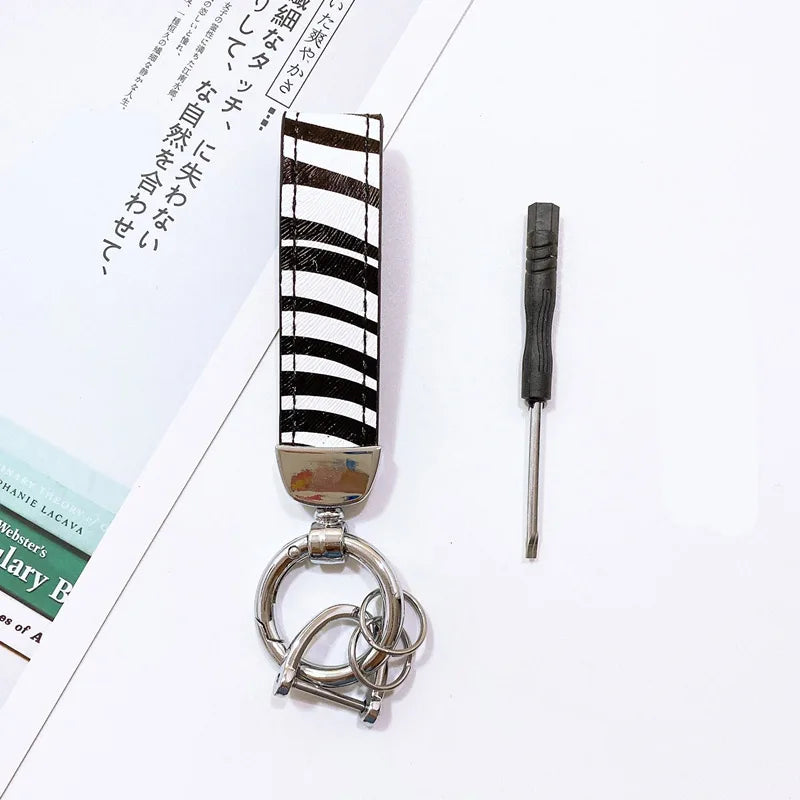 Zebra Print Leather Keychain with Animal Pattern