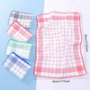 A set of six red and white checkered lint-free kitchen towels are displayed on a white background.