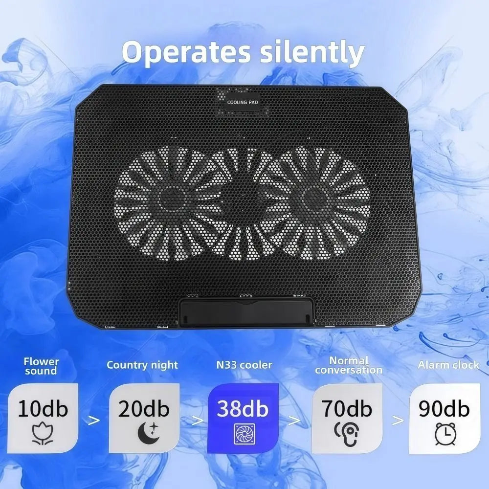 Adjustable RGB Laptop Cooling Pad with Dual Fans and Phone Holder