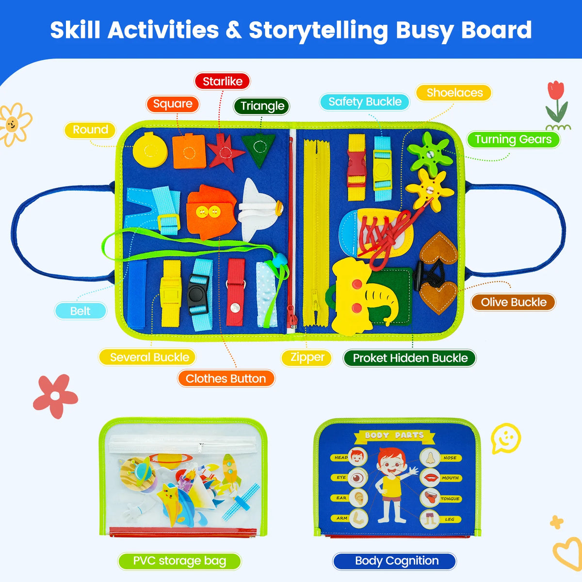 Montessori Busy Board – Dinosaur-Themed Sensory Learning Toy for Toddlers