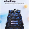 A blue and black lightweight school bag featuring a Game Over graphic on the front.
