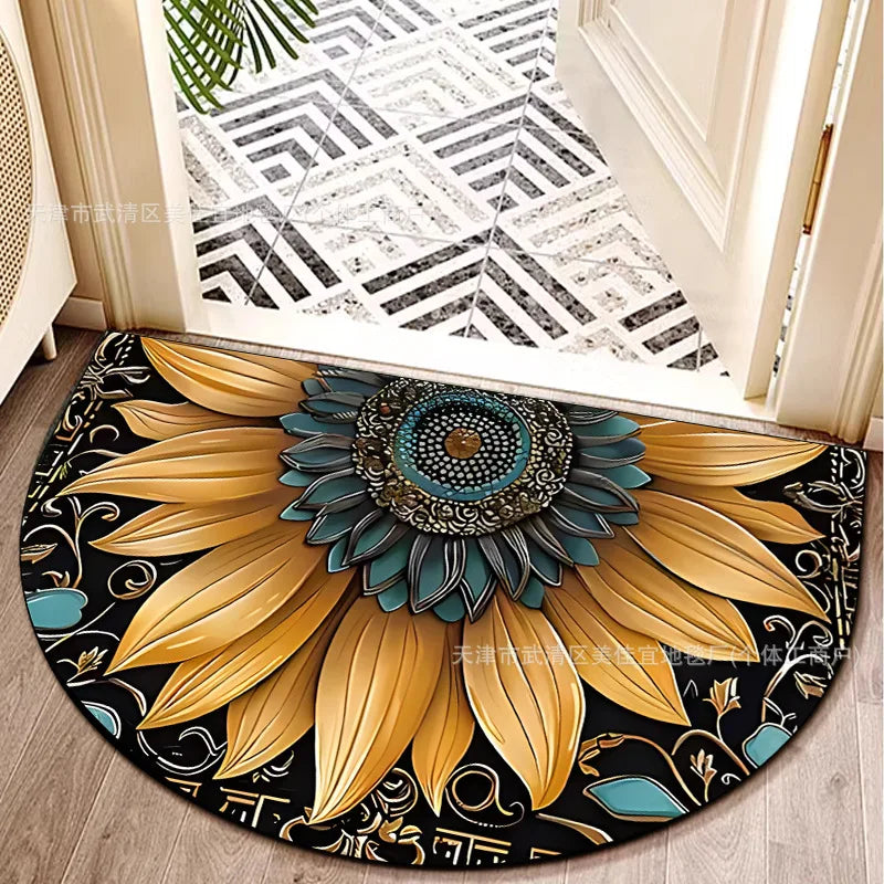 Half Circle Flower Print Non-Slip Entryway Mat