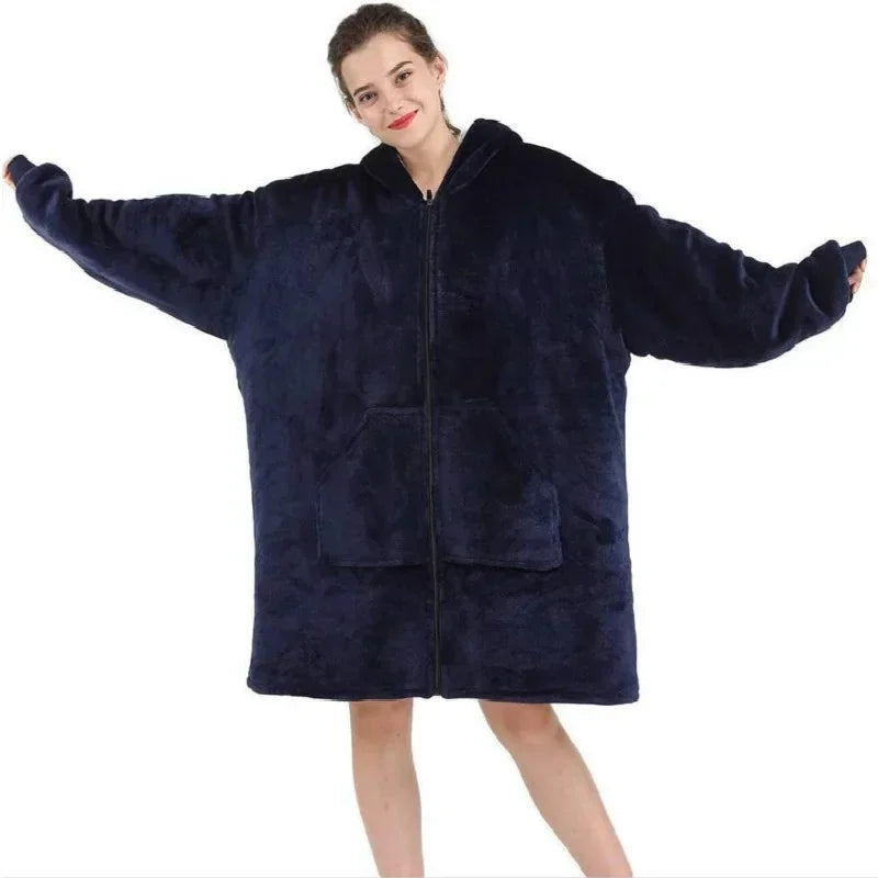 Oversized Wearable Blanket with Hood and Front Pocket