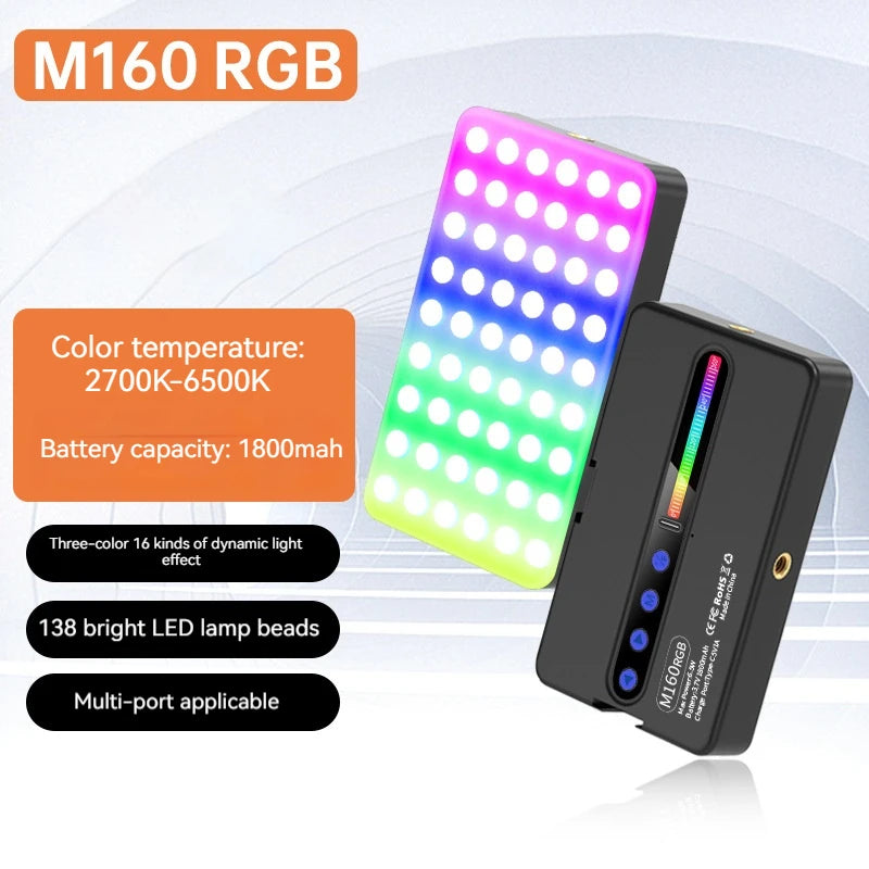 مصباح جيب محمول RGB أسود بإضاءة متعددة الألوان ساطعة.