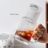 600ml Ribbed Glass Cup with Handle, Lid and Straw – Transparent