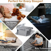A set of four gray adjustable bed sheet corner holders shown in various contexts for seniors, pet owners, and kids.
