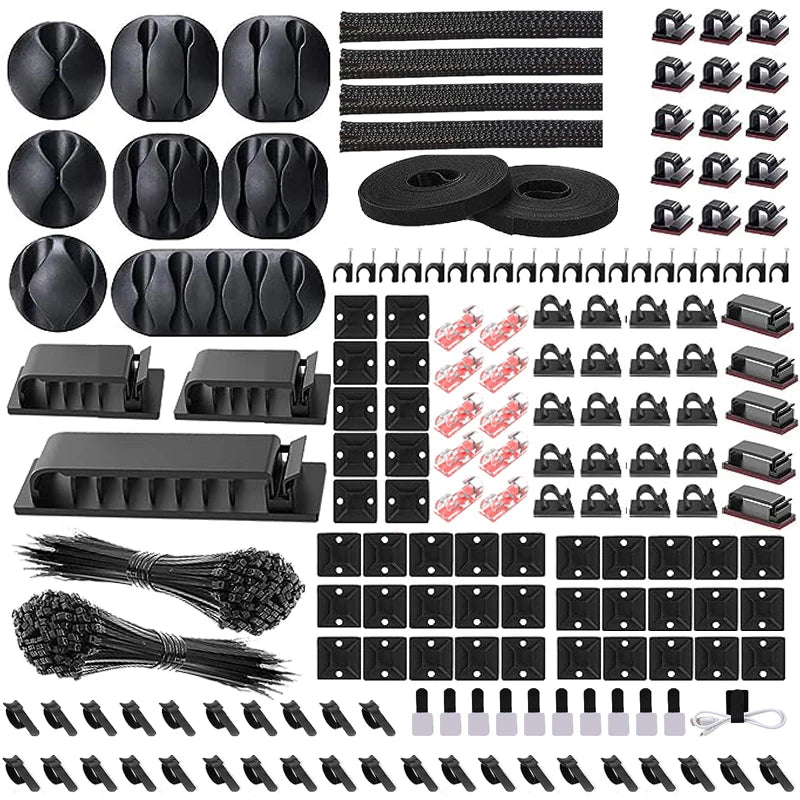Complete Cable Management Kit with Adhesive Clips and Ties