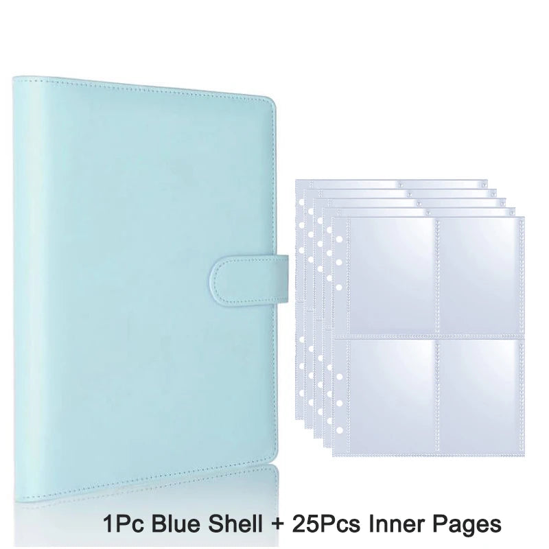 A light blue PU photocard album featuring one shell and twenty-five inner pages