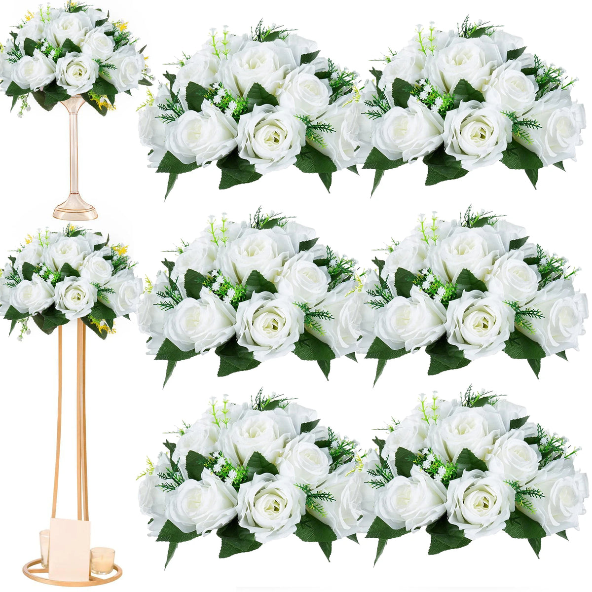Set of 6 Silk Rose Flower Balls for Wedding & Event Decor