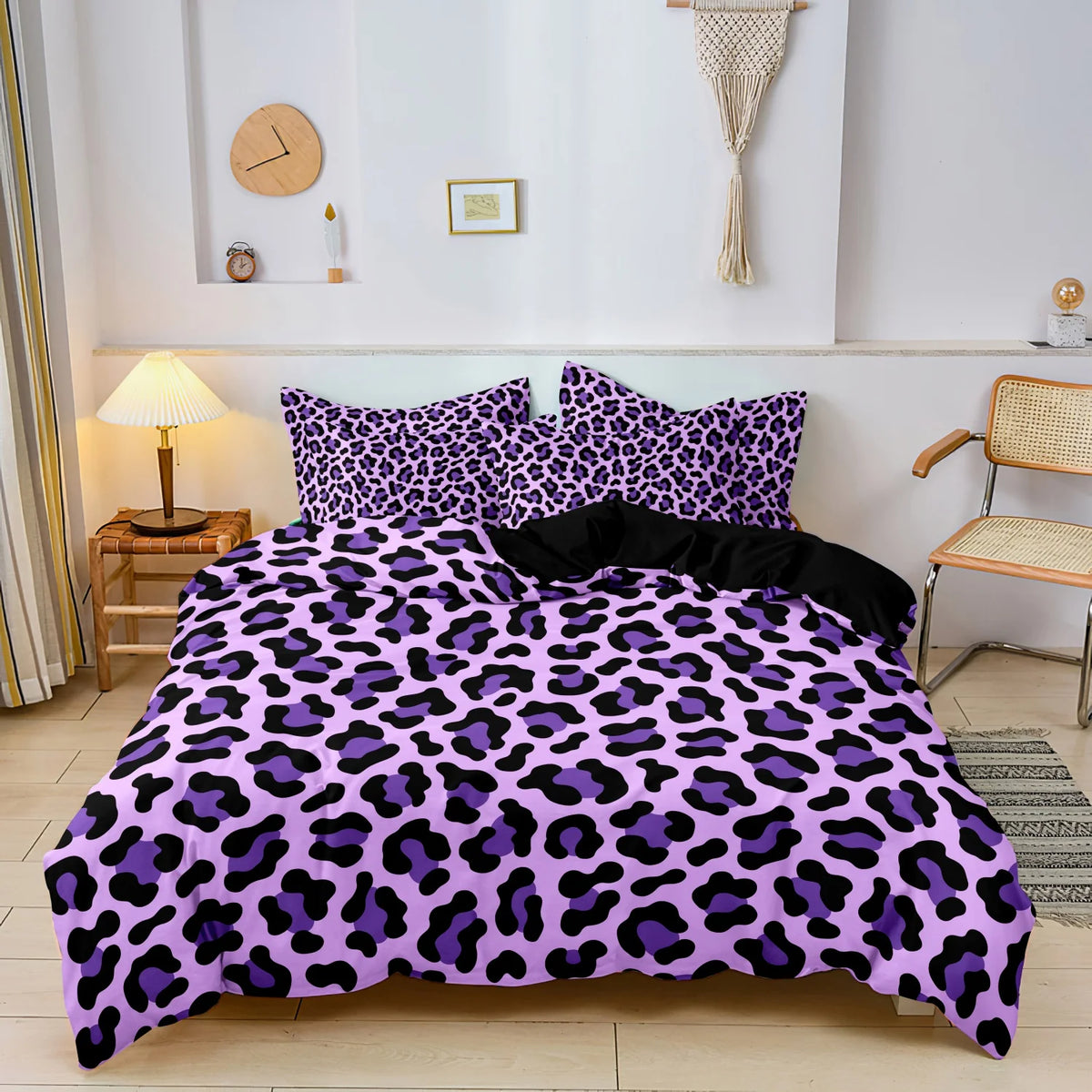 Dark Leopard Print Duvet Cover Set with Two Pillowcases