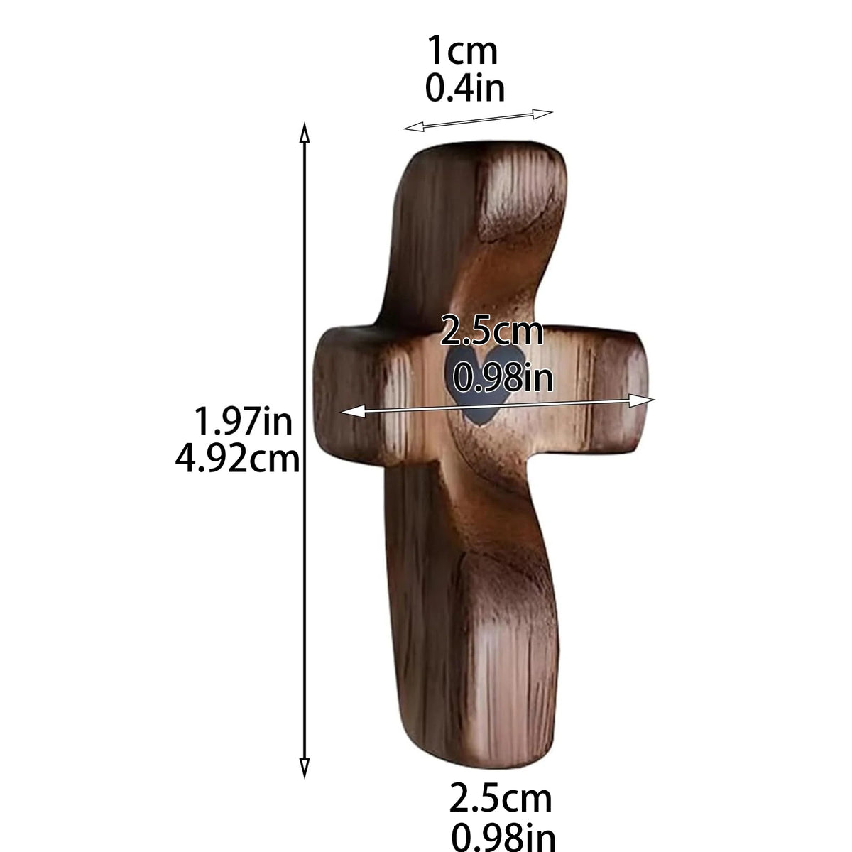 Wooden Pocket Cross with Heart Cutout