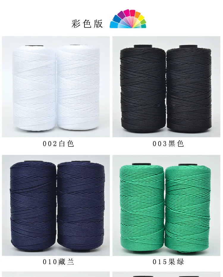 Three rolls of black and white 3-ply polyester knitting yarn for crochet and hand crafts