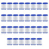 A set of white and blue 360° rotating kitchen faucet water filters with splash guards.