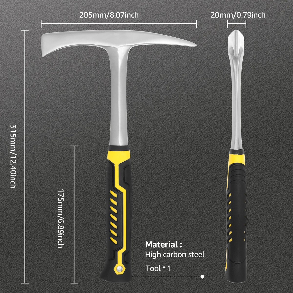 A silver welding chipping hammer with a black and yellow ergonomic handle shown in profile.