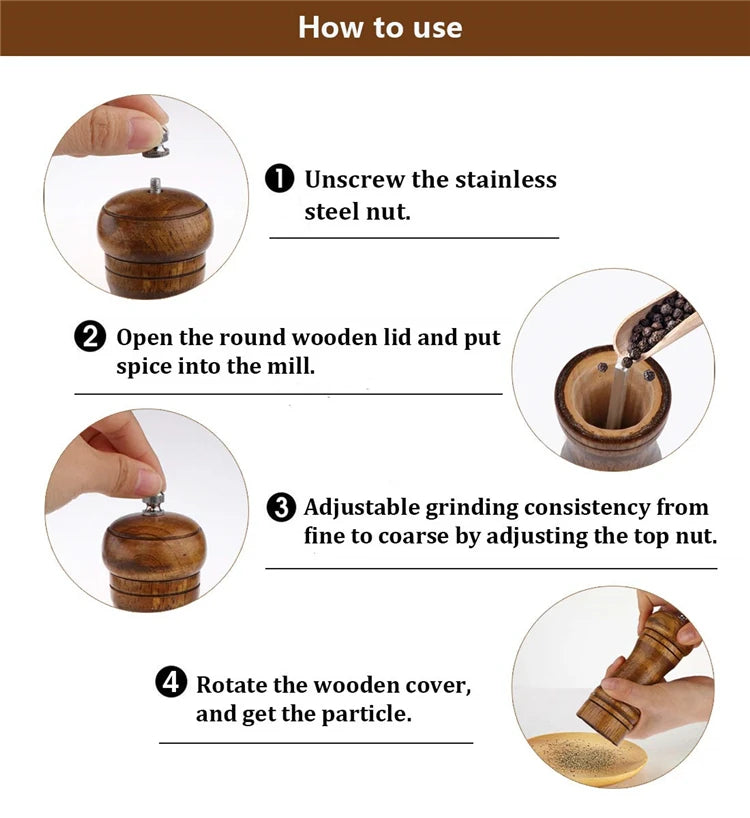 Wooden Pepper Mill with Adjustable Coarseness