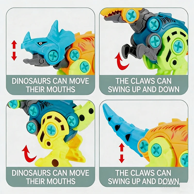Set transformierender Dinosaurierroboter mit Bewegungsfunktionen wie beweglichen Mäulern und schwingenden Klauen.