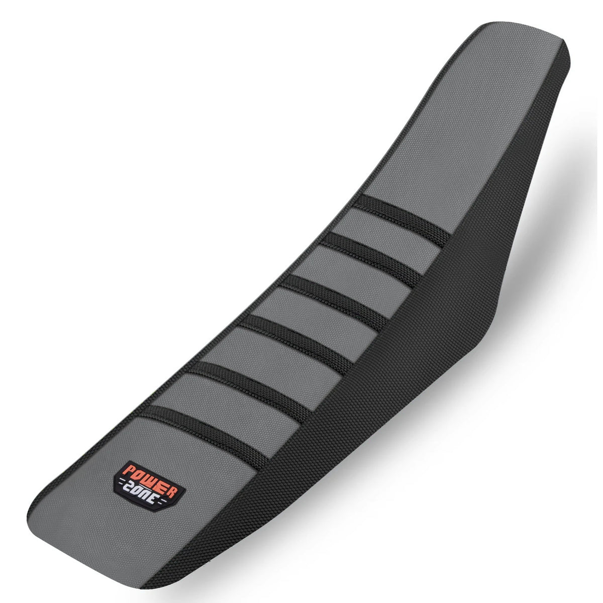 A black ribbed motorcycle seat cover with a Power Zone logo on the side.