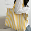 Striped Canvas Shoulder Tote Bag