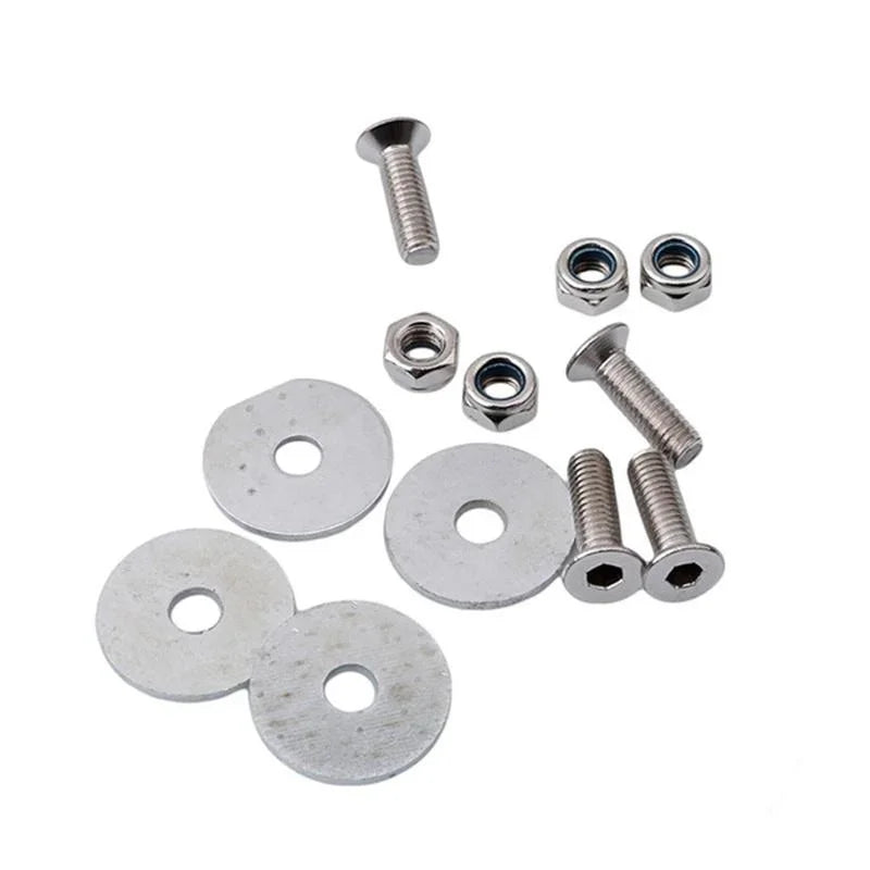 A collection of metal fasteners including screws and washers for a quick release bumper kit.