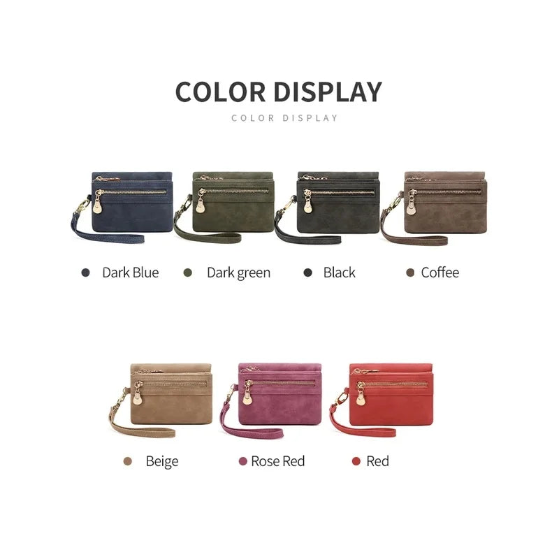 Vintage PU Leather Foldable Clutch Wallet with Wrist Strap