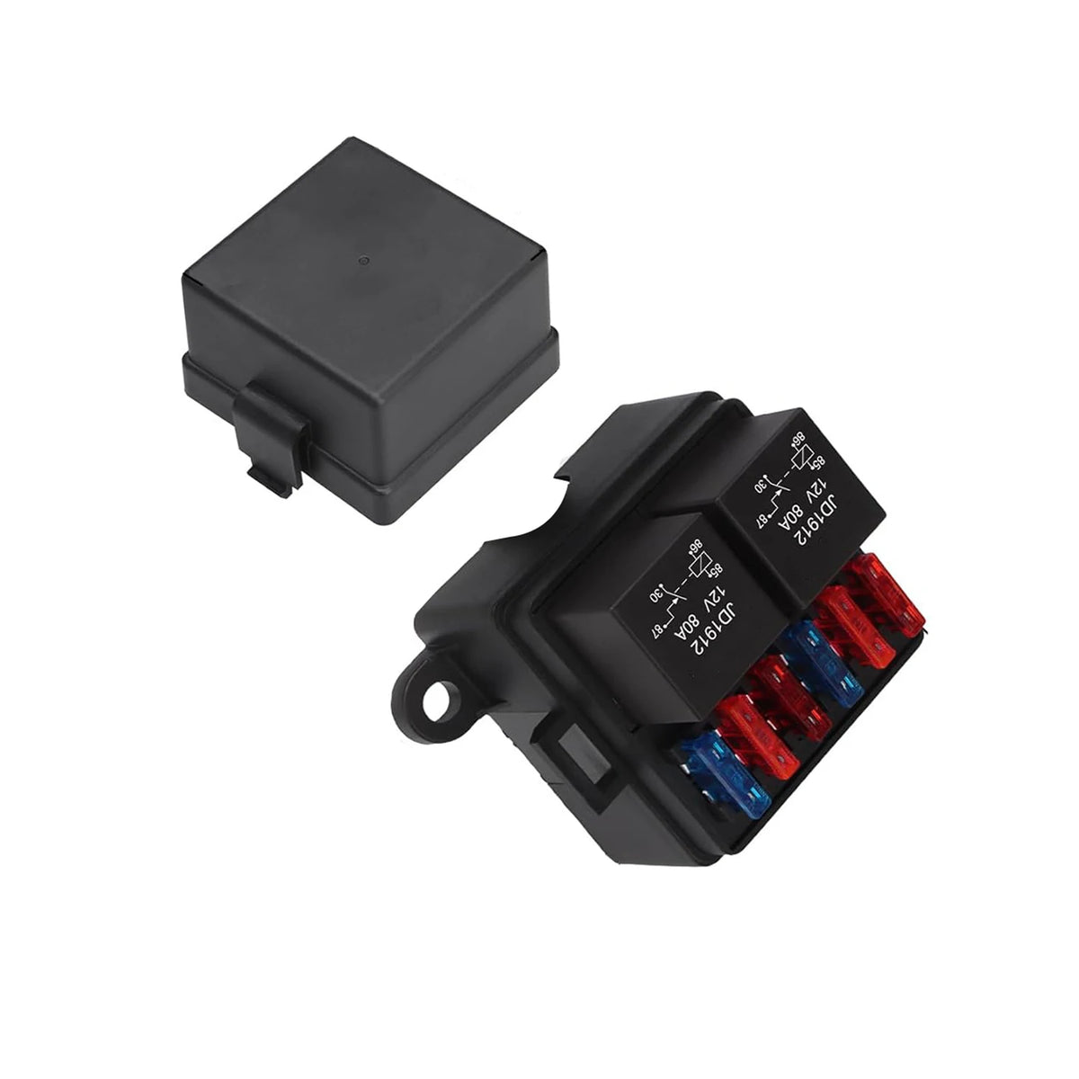 Black waterproof relay and fuse box with ATC/ATO blade holder