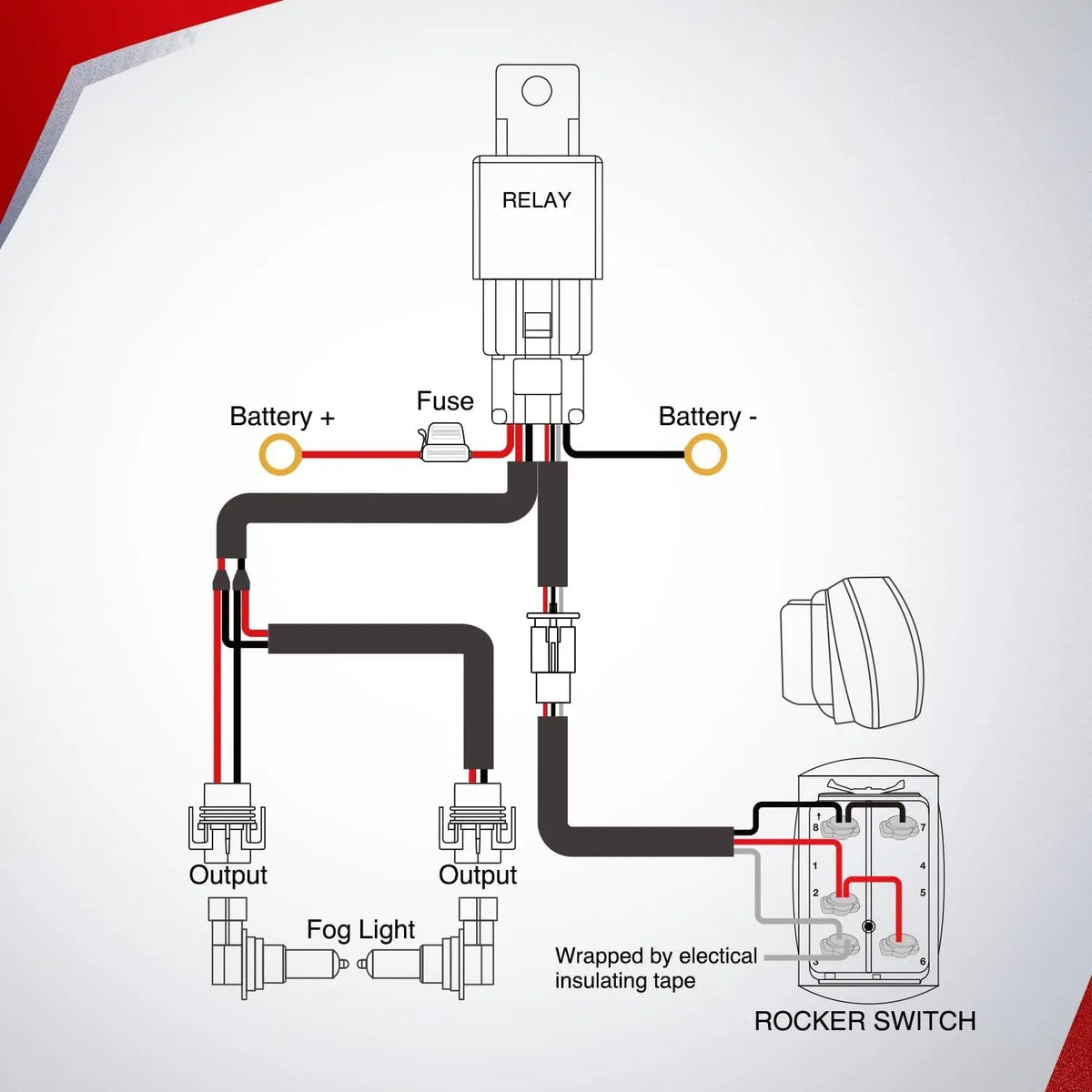 12V Heavy Duty Fog Light Wiring Harness Kit with Relay and Rocker Switch