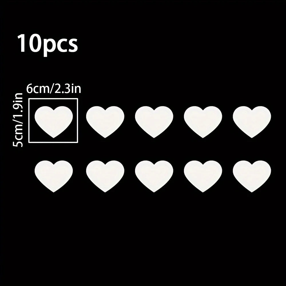 Ten white heart stickers for night safety and car decoration