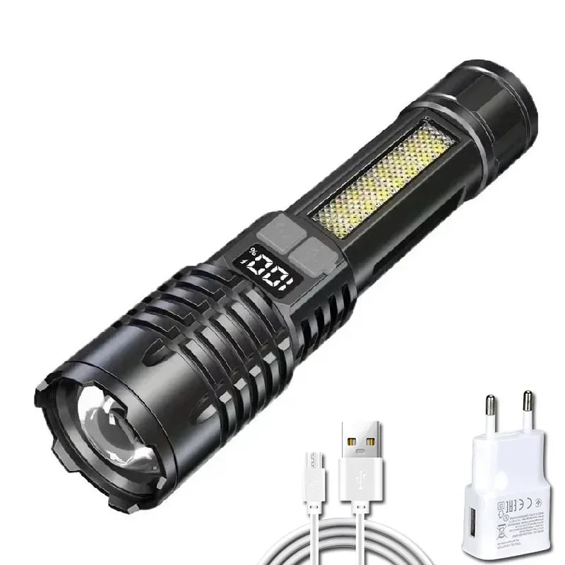 Rechargeable LED Flashlight with LCD Display and Zoom