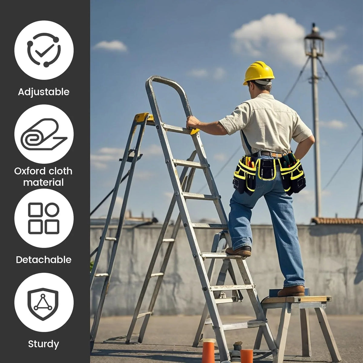 Heavy-Duty Tool Belt with Detachable Pouches & Adjustable Waist Strap