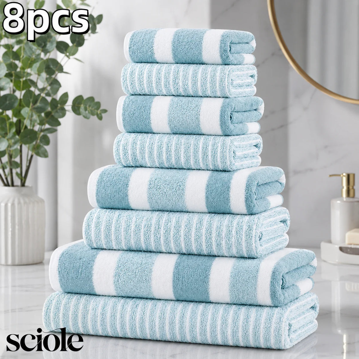 8-Piece Ultra-Soft Microfiber Towel Set with Two-Tone Stripe Design