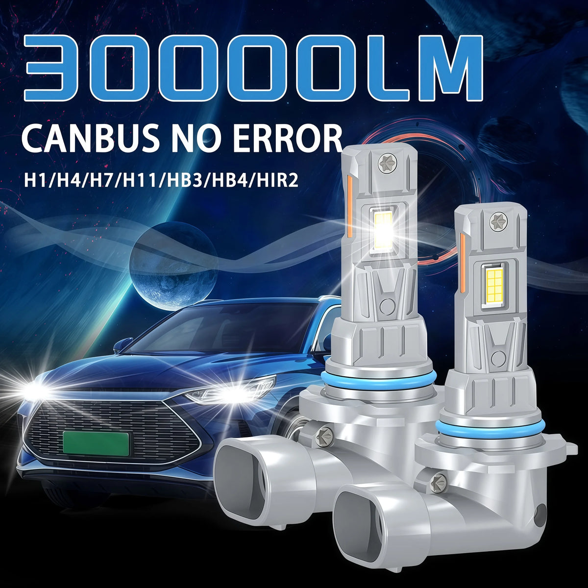 CANbus LED Headlight Bulbs with 6000K Bright White Beam