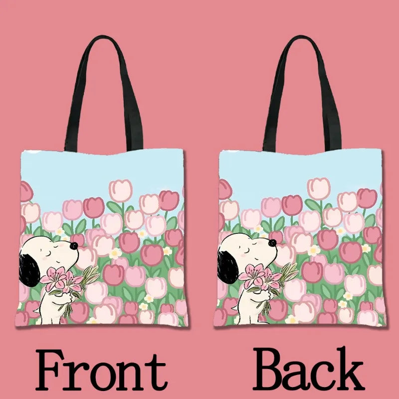 Snoopy Cartoon Canvas Tote Bag – Large Capacity, Foldable & Reusable
