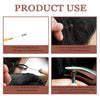 Instructions showing how to use a complete hair extension installation kit with needle tool and silicone-lined micro rings