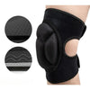 Black cushioned knee pads shown with separate foam pads for gardening, work, and sports
