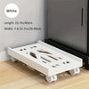 A white adjustable rolling CPU stand with wheels designed for under-desk use.